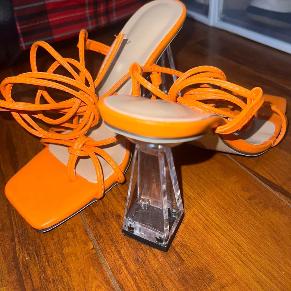 Orange strap up heels